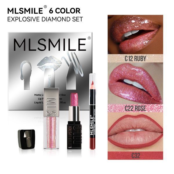 Набор для макияжа губ MLSMILE 3 в 1 Explosive Diamond: Помада, Карандаш, Блеск Set D 01201 фото