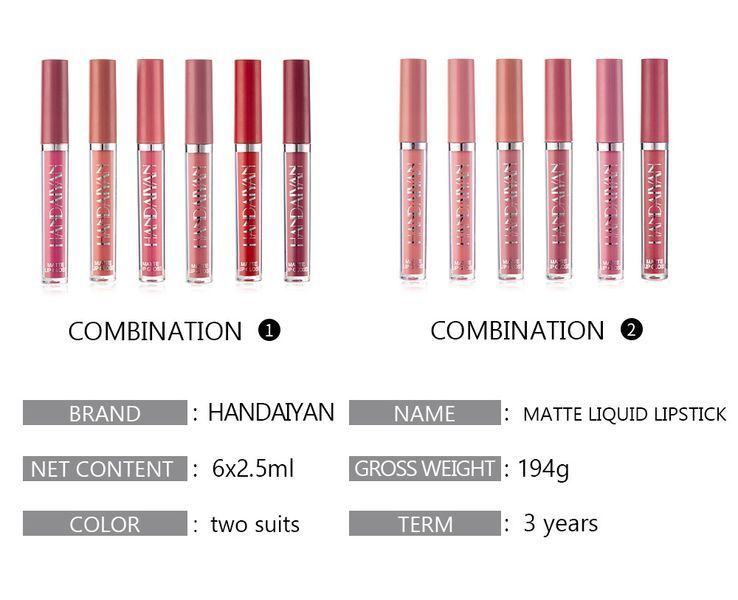 Набір рідких матових помад Handaiyan Matte Liquid Lipstick A 6 шт 01202 фото