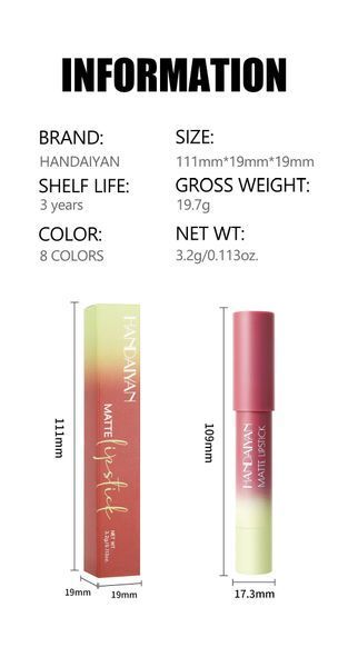 Матова помада-олівець для губ Handaiyan Matte Lipstick 08 Taupe 01159 фото