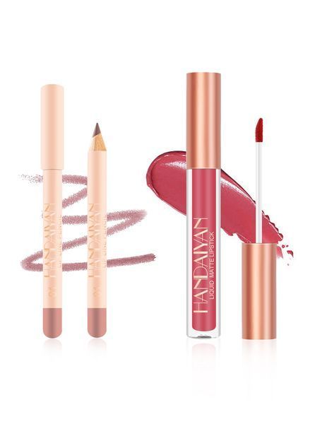 Набір 2в1 рідка матова помада та олівець контурний для губ Handaiyan Lips Kit 02 Warm Nude 01189 фото