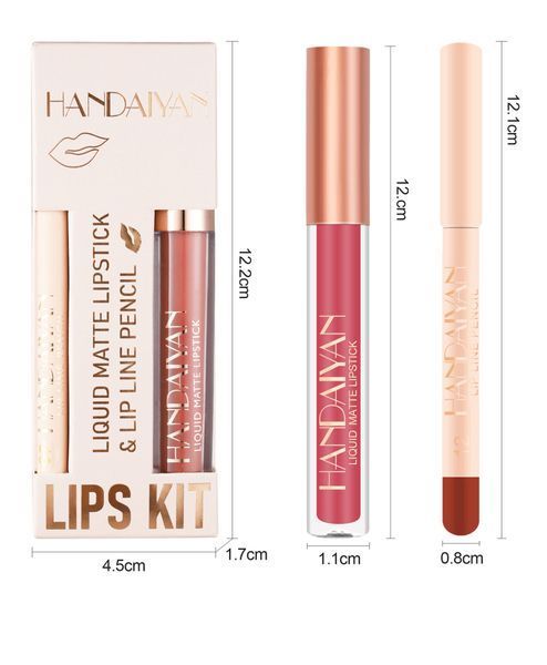 Набір 2в1 рідка матова помада та олівець контурний для губ Handaiyan Lips Kit 02 Warm Nude 01189 фото
