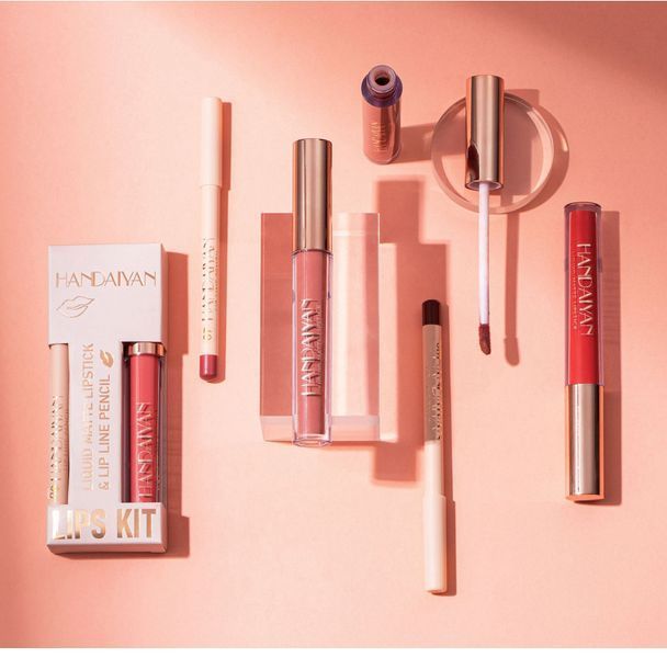Набір 2в1 рідка матова помада та олівець контурний для губ Handaiyan Lips Kit 02 Warm Nude 01189 фото
