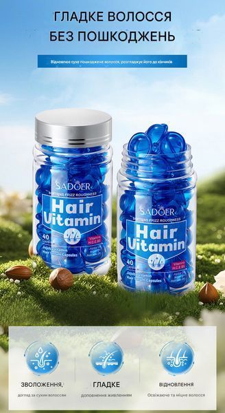 Витаминные капсулы для разглаживания волос Sadoer Softens Frizz Roughness с маслом жожоба 40 шт 01127 фото