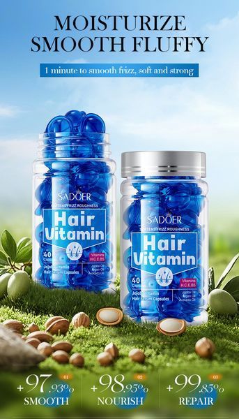 Витаминные капсулы для разглаживания волос Sadoer Softens Frizz Roughness с маслом жожоба 40 шт 01127 фото