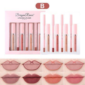 Набор жидких помад и карандашей для губ Dragon Ranee Lipgloss + Lipliner B 8 шт 00709 фото