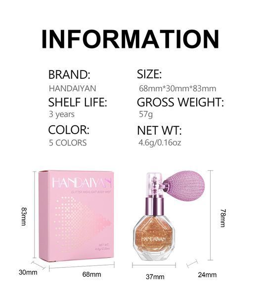 Хайлайтер-спрей для обличчя, тіла та волосся Handaiyan Glitter Highlight Body Mist 03 Citrine 01100 фото