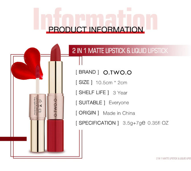 Матовая помада для губ O.TWO.O 2 in 1 Matte Lipstick & Liquid Lipstick 03 00980 фото