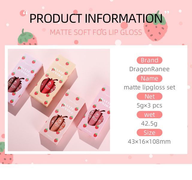 Набор водостойких жидких матовых помад Dragon Ranee Matte Lipstick A 3 шт  00661 фото