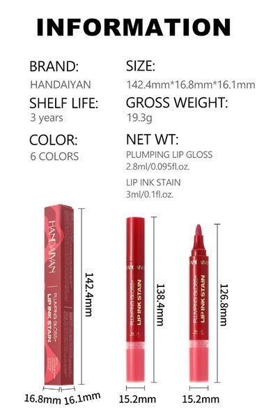 Двусторонний маркер-тинт и блеск для губ Handaiyan 2-in-1 Lip Ink Stain & Plumping Gloss 02 Sweet Orange 01149 фото