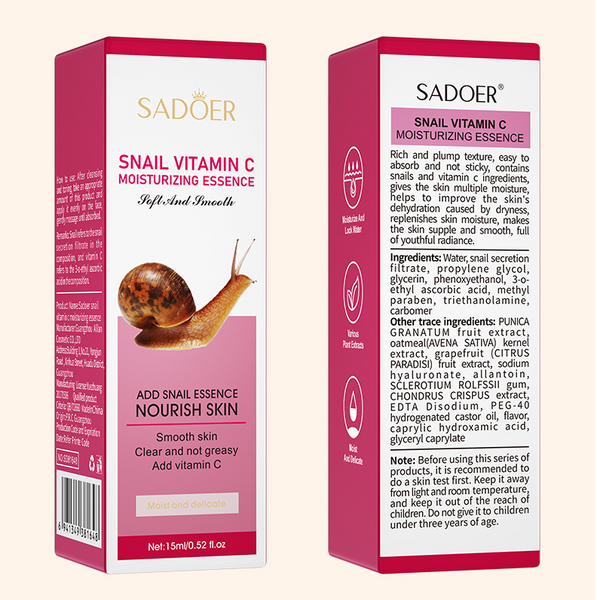 Зволожуюча сироватка для обличчя Sadoer Snail Vitamin C Moisturizing Essence з вітаміном C та муцином равлика 15 мл 00999 фото