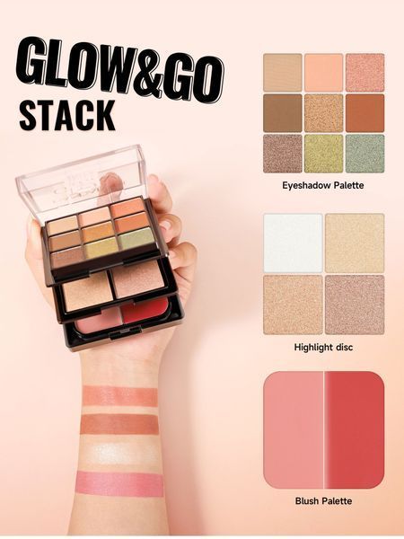 Палетка теней для век, румян и хайлайтера Handaiyan Glow&Go Stack Eyeshadow Blush Highlighter 3 in 1 Palette 02 01153 фото