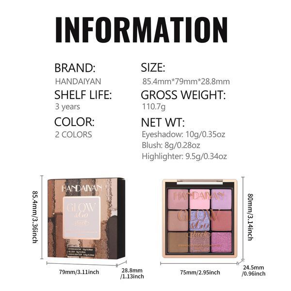 Палетка теней для век, румян и хайлайтера Handaiyan Glow&Go Stack Eyeshadow Blush Highlighter 3 in 1 Palette 02 01153 фото